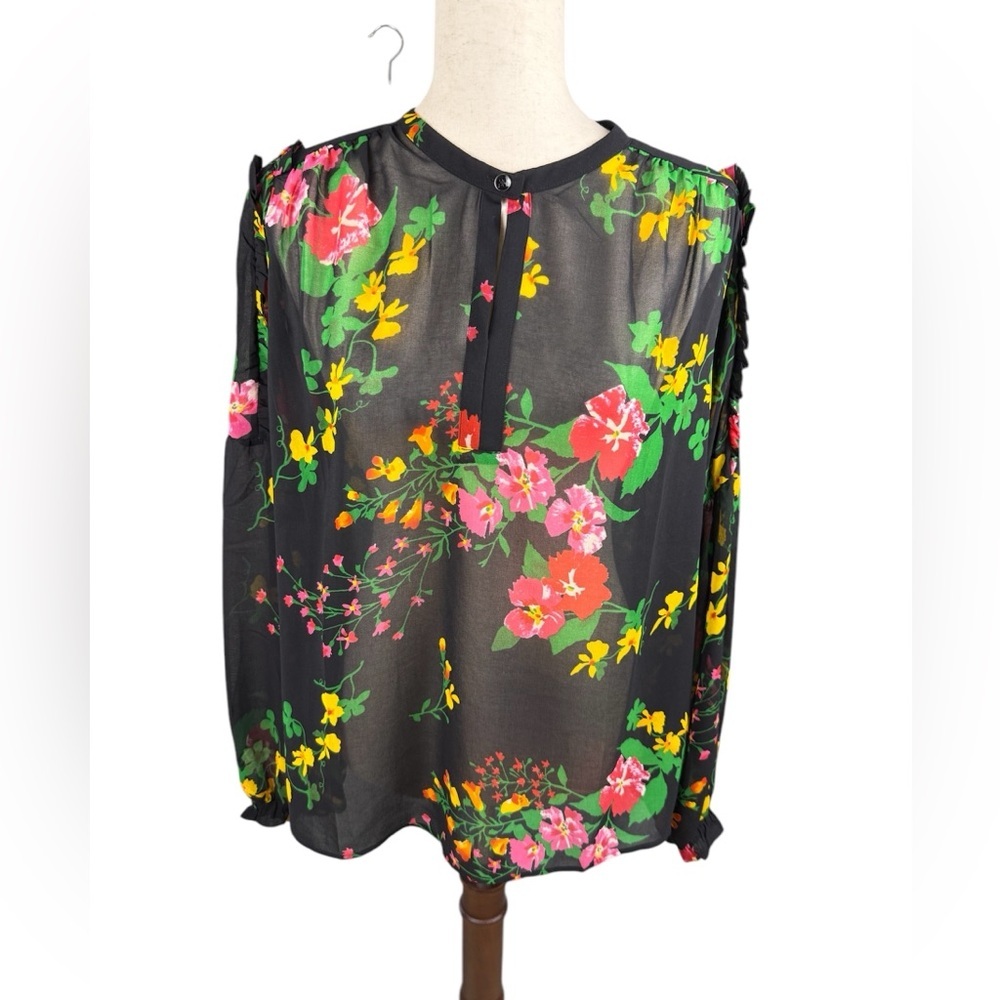 Cabi black floral sheer blouse size medium preowned